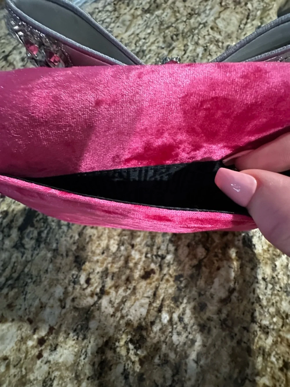 Kurt Geiger London Small Shoreditch Bow clutch in pink velvet. - Picture 10 of 16